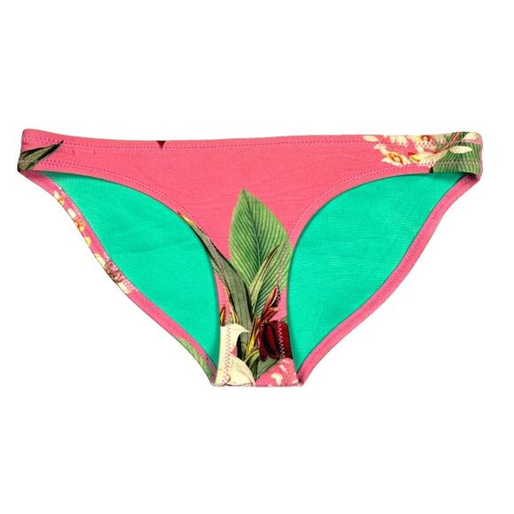 TRIANGL Bikini Bottoms Tropical Print Neoprene Pink Green Swimsuit Women's Small - Picture 1 of 8